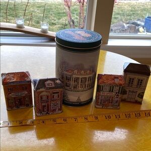 Decorative Tin Canister Set with Village Design